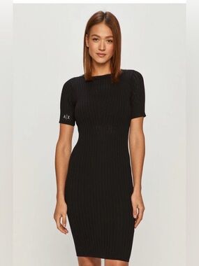 Armani Exchange Black Ribbed Midi Dress with A|X Logo new without tag